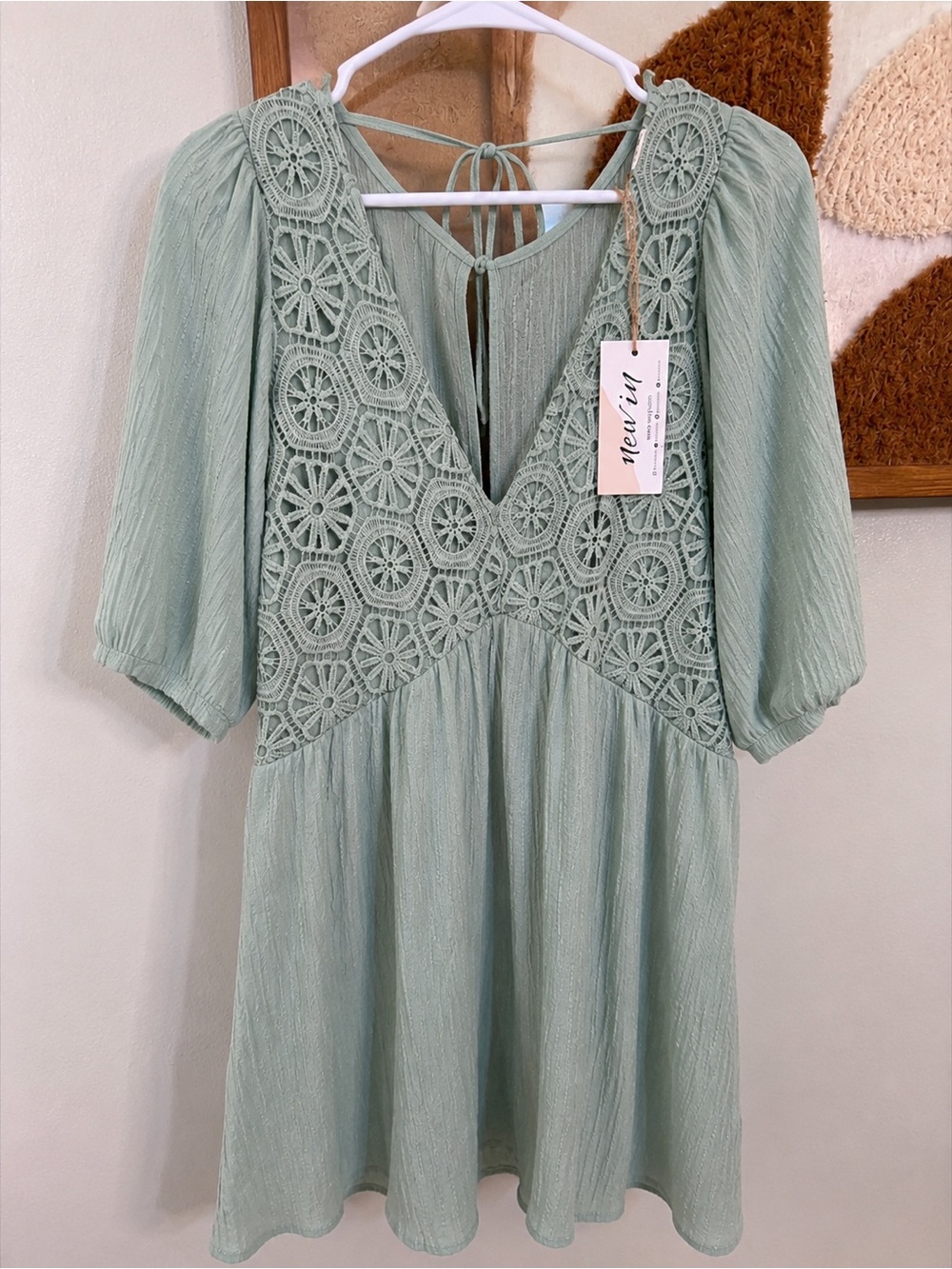 Mint Crochet V-Neck Mini Dress